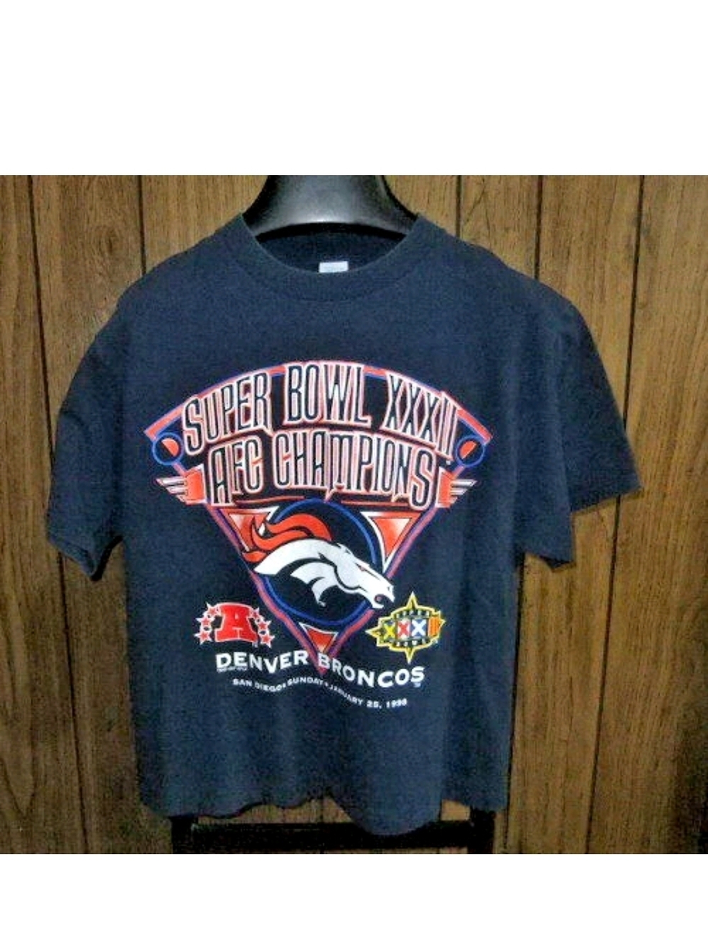 Vintage 1997-98 Denver Broncos Super Bowl XXXII Shirt Logo 7 AFC Champs Large